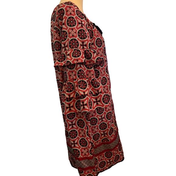 Simply Southern Boho Tassel-Neck Ruffle Sleeve Dress, Size Large - Picture 2 of 4